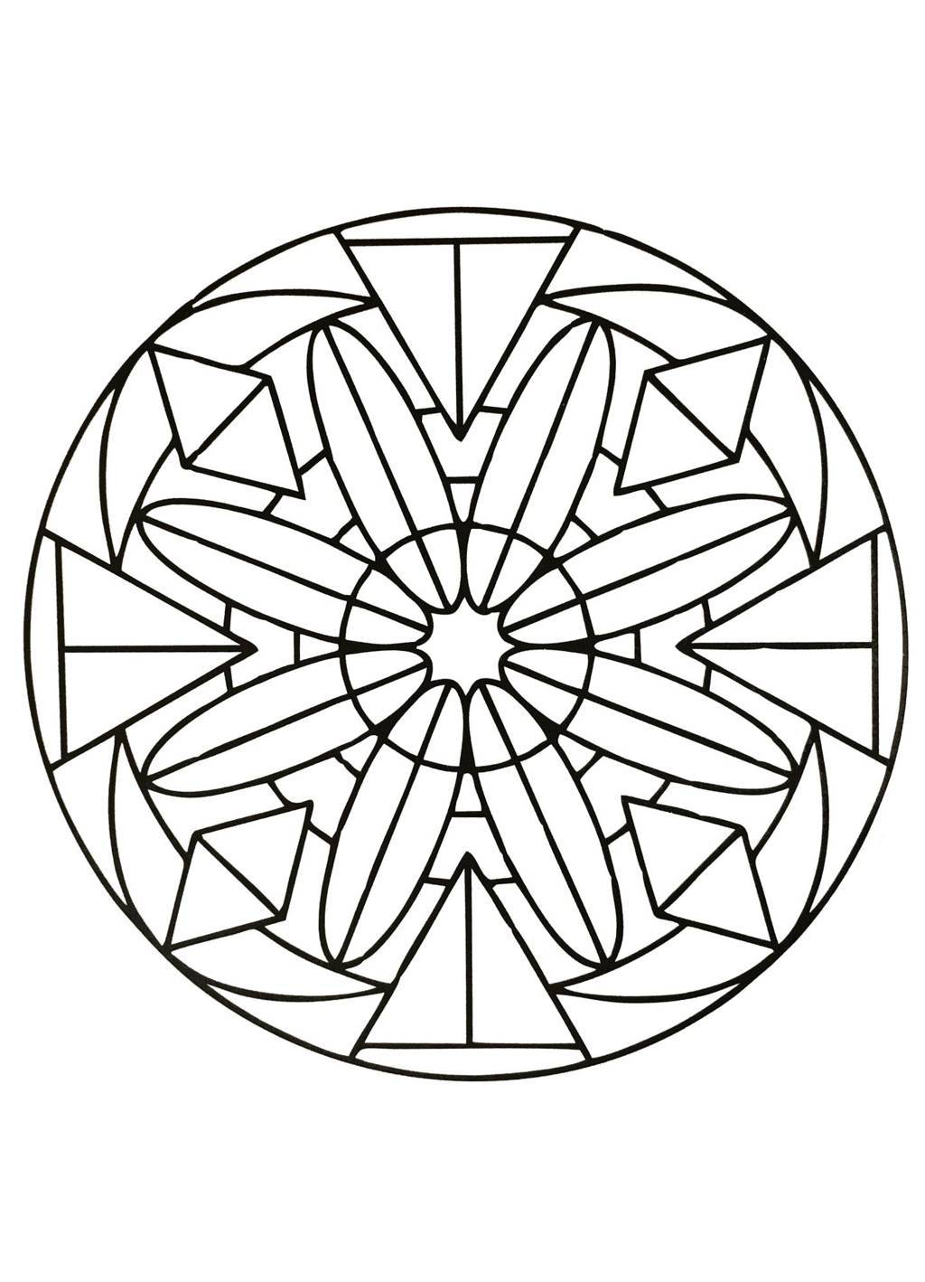 Coloriage Mandala symétrique aux formes florales - Mandala à imprimer